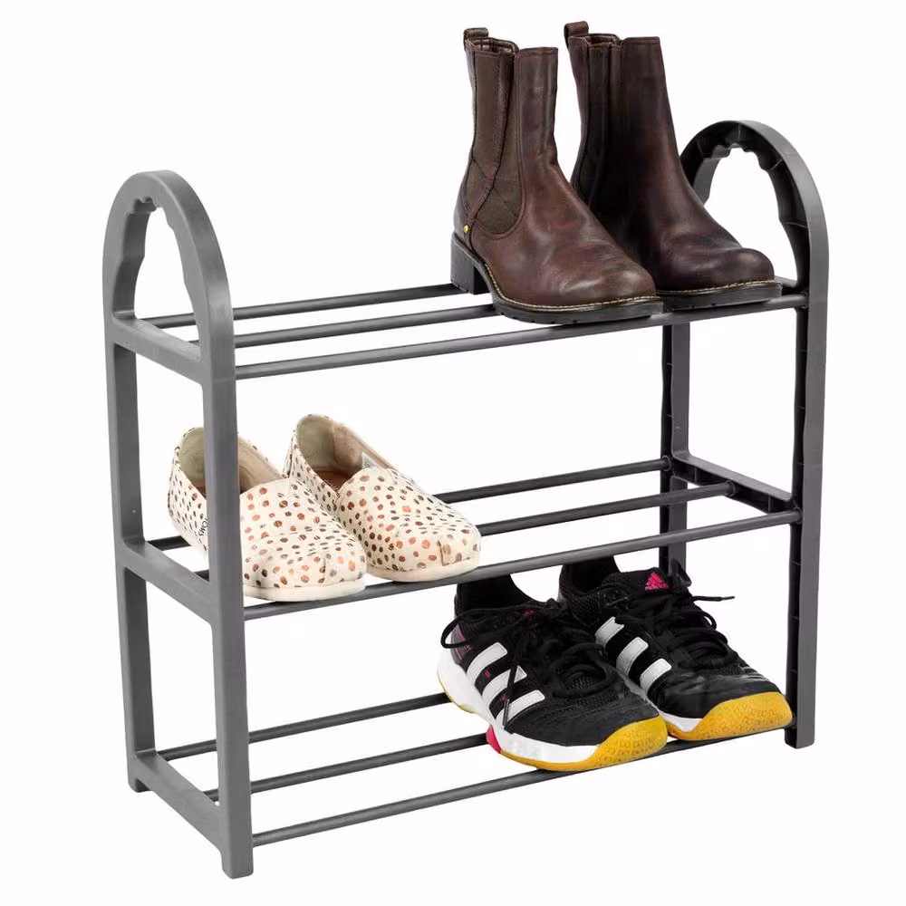 PAWNORA Small Grey Plastic Shoe Rack Storage Shelf – 3