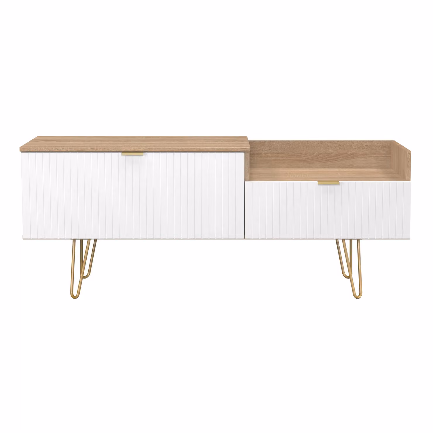 2 U Bexley 2 Drawer Coffee TV Unit in Natural with Gold Metal Accents – 2