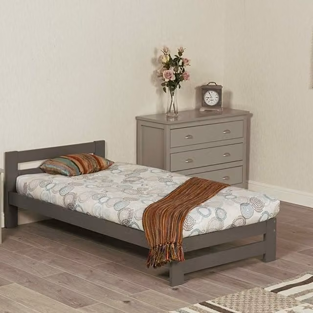 CaptainsTM Xiamen Single Bed Frame in Grey and White Solid Pine Wood