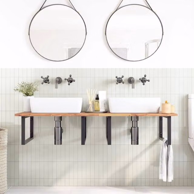Berkfield Home Elegant Wall Mounted Basin Shelf in Brown Acacia Wood and Black Steel