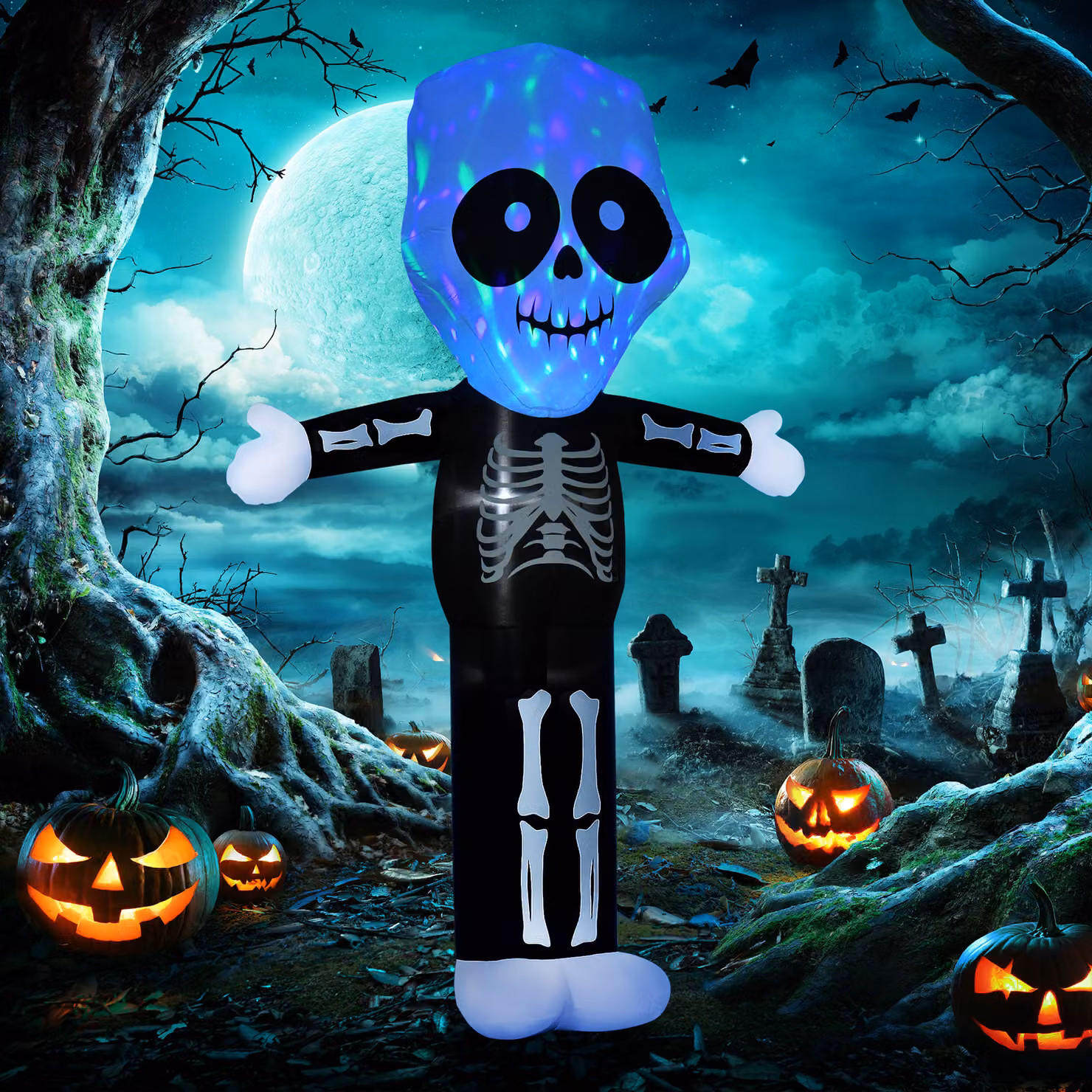 HOMCOM 3m Halloween Inflatable Skeleton Ghost Decoration with LED Lights for Indoor and Outdoor Use – 2