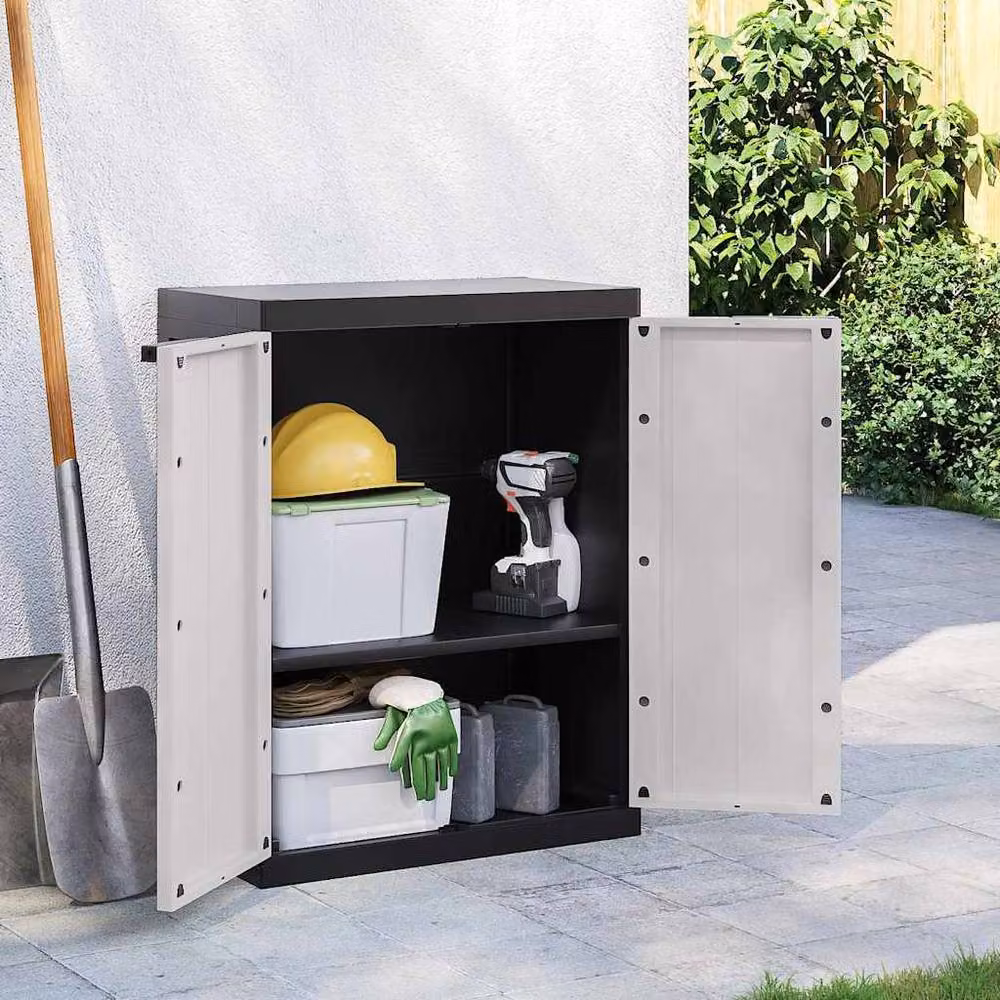 Berkfield Home Outdoor Storage Cabinet in Grey and Black, W/D/H: 65 x 37 x 85 cm – 2
