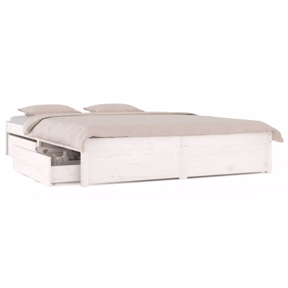 Berkfield Home White Solid Pine Bed Frame with Drawers W: 140 cm, D: 200 cm – 2