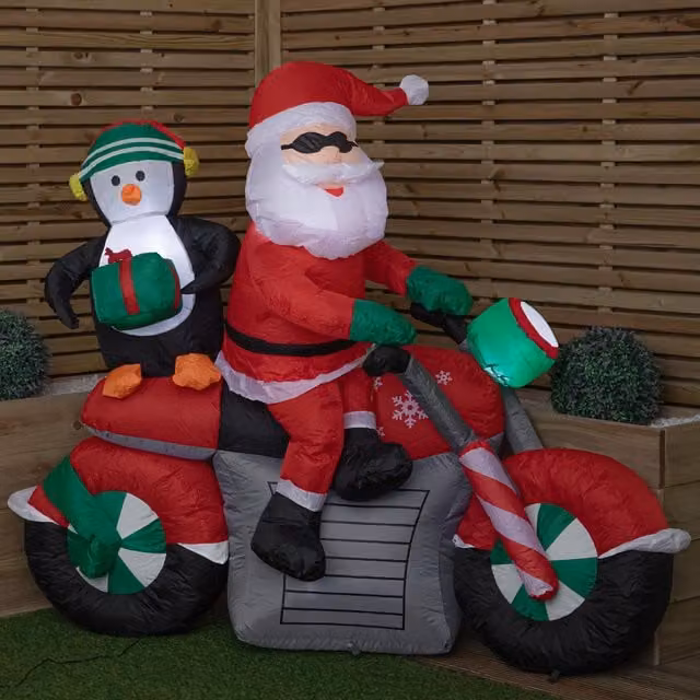 Samuel Alexander Multicolour Light Up Santa with Penguin on Motorbike Christmas Inflatable with LEDs