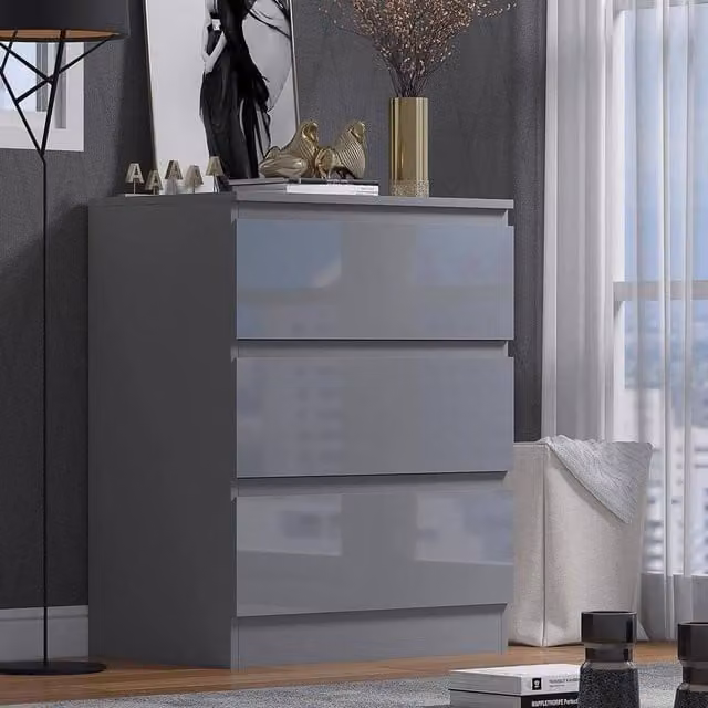 SPETLEK Modern 3 Drawer Chest of Drawers in Grey – 1