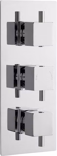 Balterley Square Concealed Triple Thermostatic Shower Valve with 2 Outlets in Chrome Silver – 1