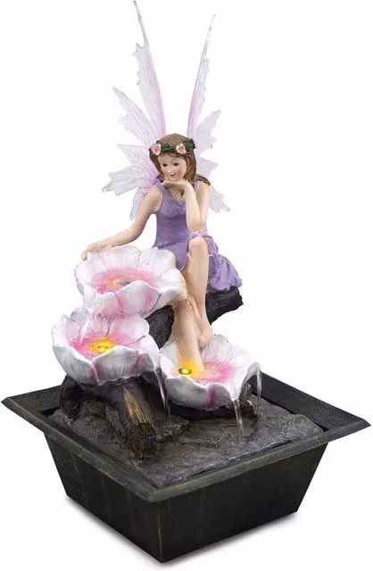 GEEZY Fairy Design Tabletop Indoor Water Fountain with Multicolour LED Lights, Black