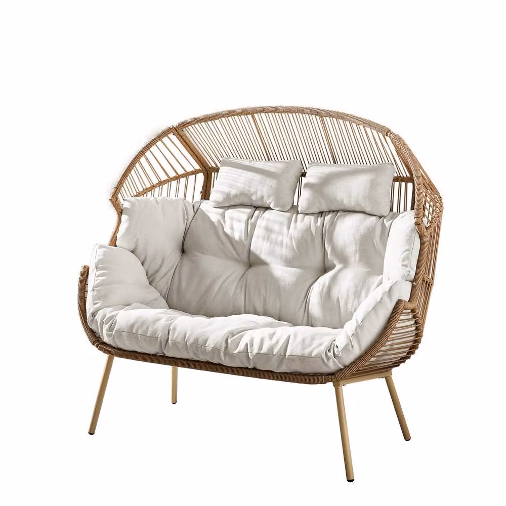 FurnitureboxUK Beige Rattan Double Egg Chair for Indoor and Outdoor Use – 2