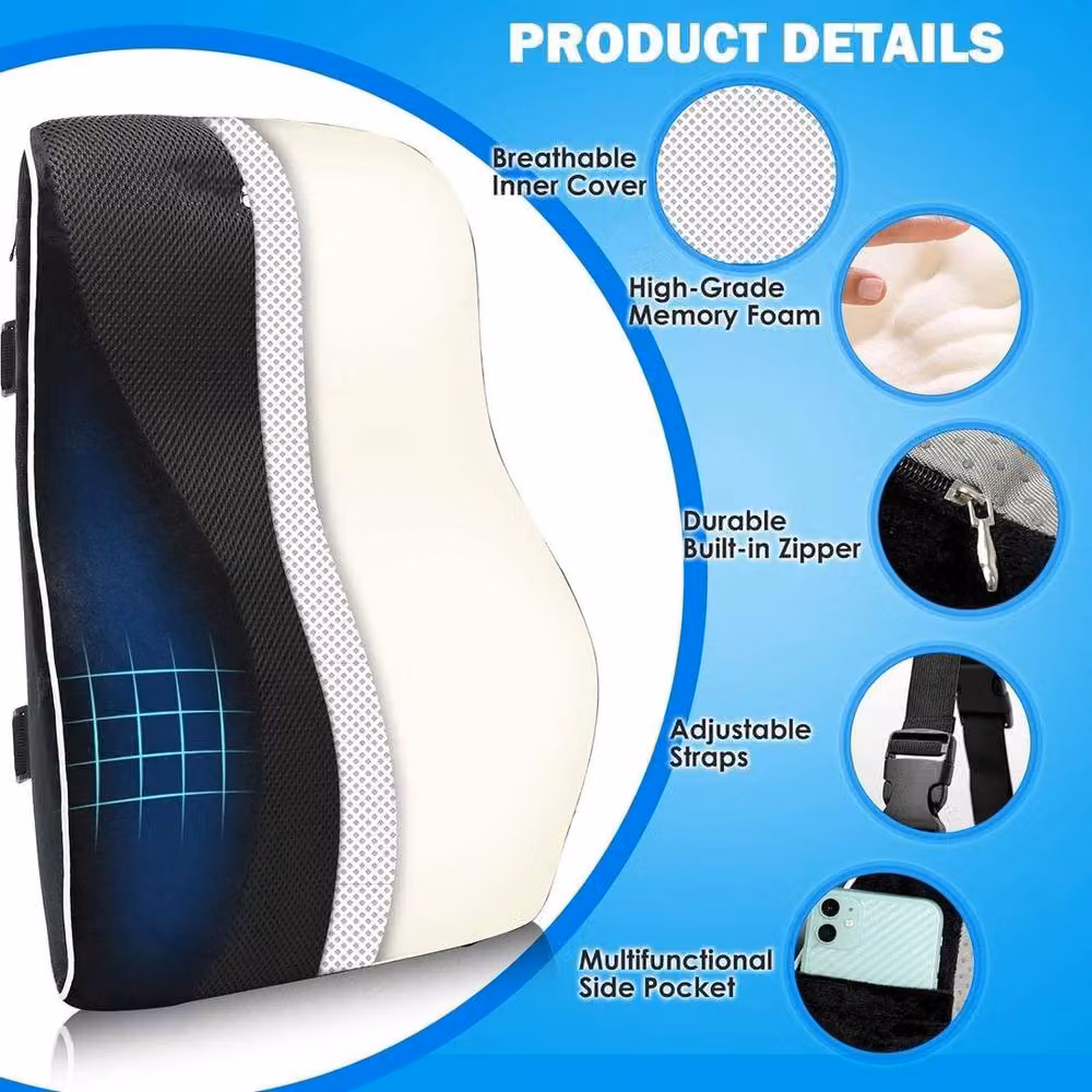 KORVIXA Memory Foam Contoured Wedge Seat Cushion in Black, W/D/H: 120 x 90 x 40 cm – 3