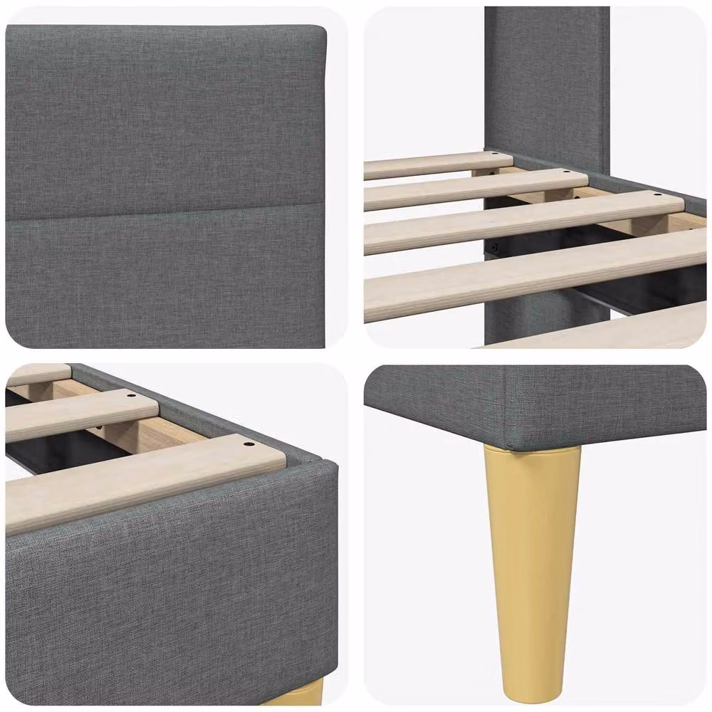 Berkfield Home Modern Fabric Bed Frame with Headboard in Dark Grey, W/D/H: 90 x 190 cm – 4