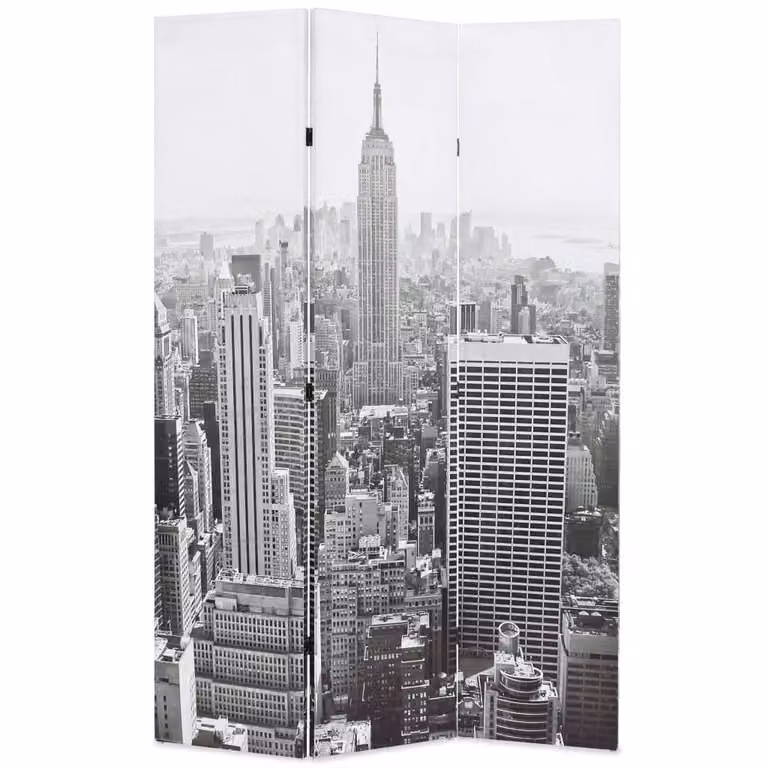 Berkfield Home New York by Day Folding Room Divider, Black and White, W/H: 120 x 170 cm