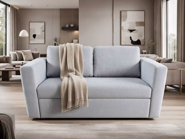 DS Living The Brenta 2 Seater Silver Fabric Slide Storage Sofa with Sleeping Function