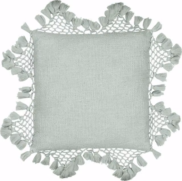 Make It A Home Boho Cotton Macram Tassel Cushion in Green