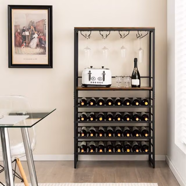 Costway Freestanding Rustic Brown Floor Wine Rack