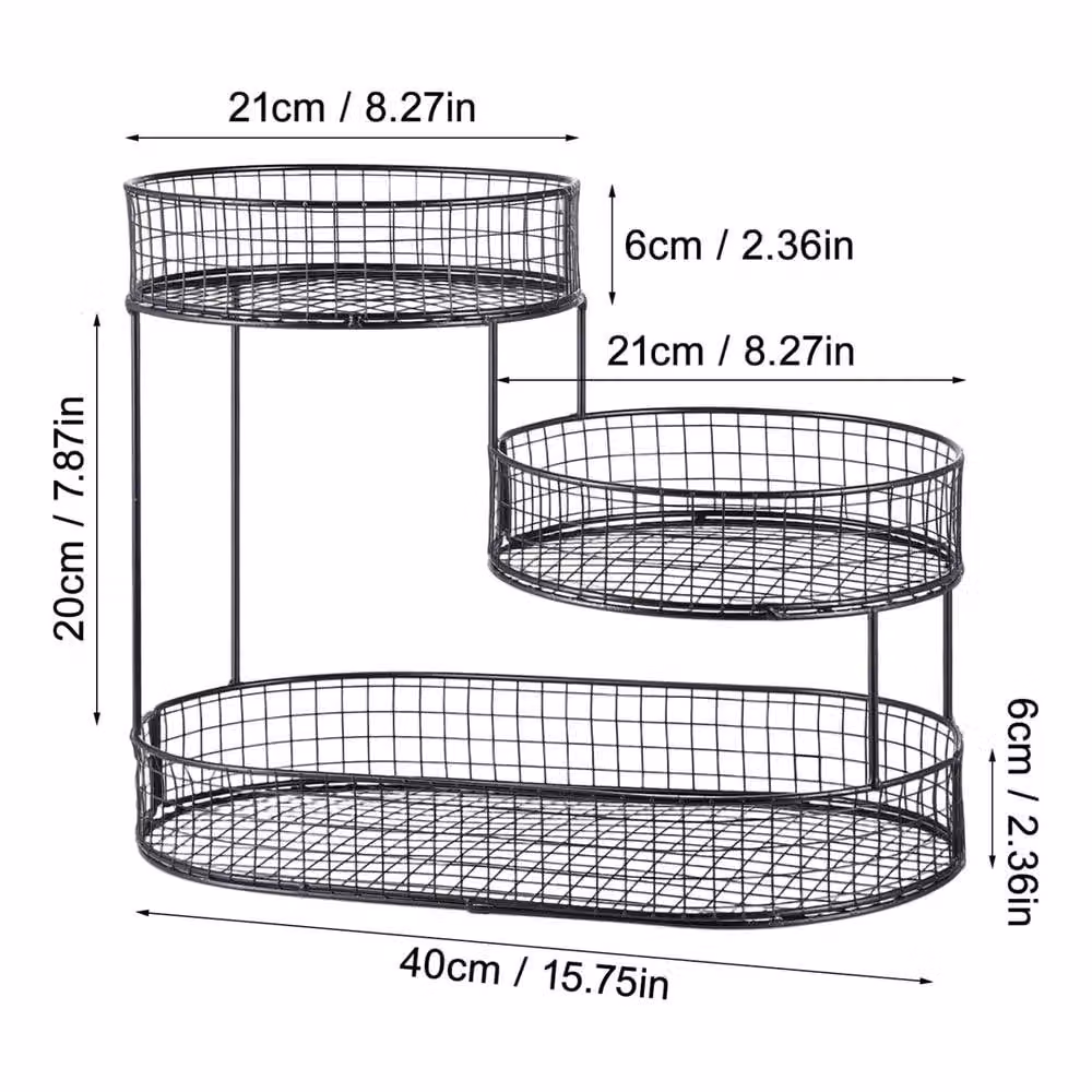 Nordara Black Metal Space-Saving Fruit and Vegetable Storage Basket Rack, W: 40.0 cm, D: 20.0 cm, H: 21.0 cm – 1