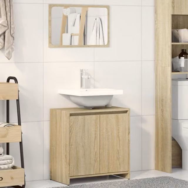 Berkfield Home Modern Wall Mounted Bathroom Furniture Set in Sonoma Oak Brown