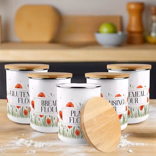 Purely Home Red Summer Poppies Floral Airtight Flour Canister – 2