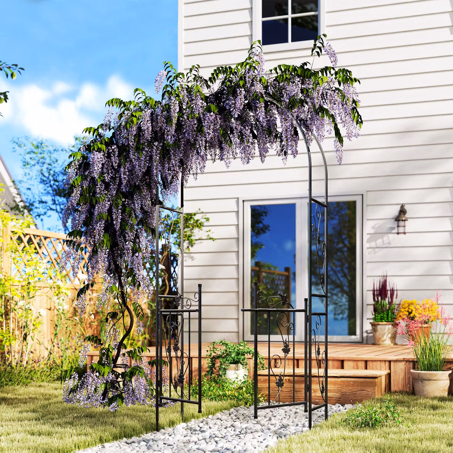 Outsunny Steel Garden Arch with Double Gate, Black, W/D/H: 107 x 45 x 217 cm – 2