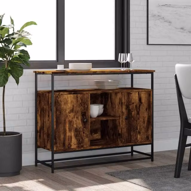 Berkfield Home Smoked Oak Sideboard in Brown, W/D/H: 100 x 35 x 80 cm
