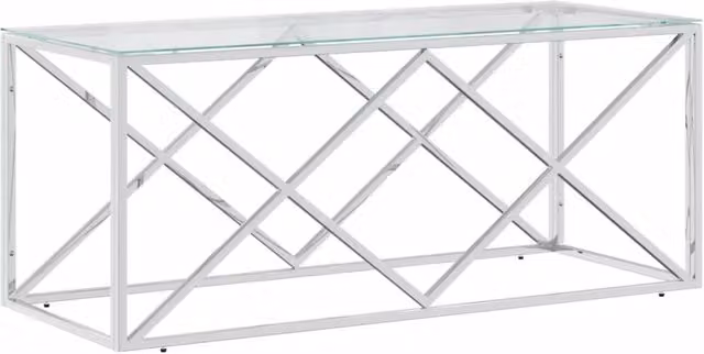 Berkfield Home Modern Rectangular Coffee Table in Silver with Glass and Stainless Steel, W: 110 cm, D: 45 cm, H: 45 cm