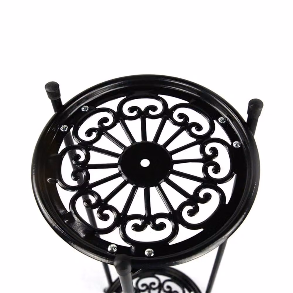 KORVIXA 2 Tier Metal Plant Stand Flower Pot Rack in Black, W: 50 cm, D: 50 cm, H: 50 cm – 2