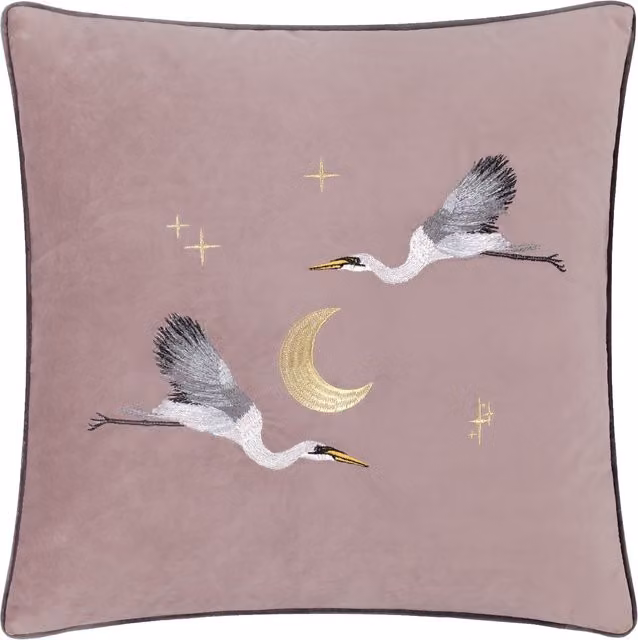 Make It A Home Moonlit Flight Embroidered Velvet Cushion in Pink