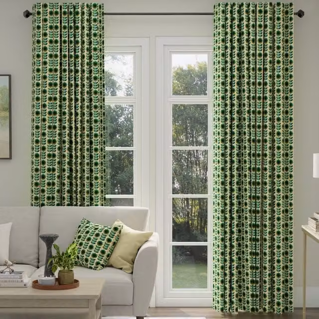 ANTE DECOR Palma Printed Emerald Green Cotton Blackout Made To Measure Curtains