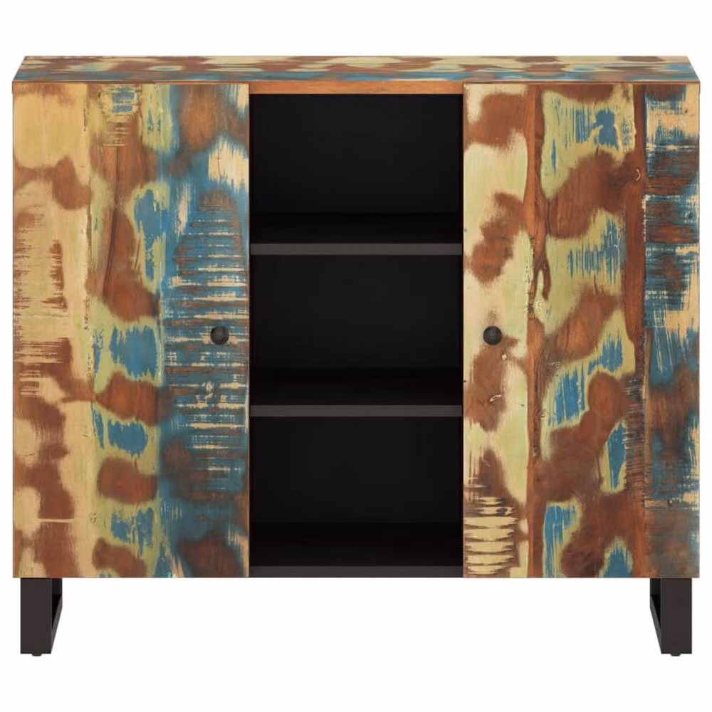 Berkfield Home Reclaimed Solid Wood Sideboard with 2 Doors, Multicolour, W/D/H: 90 x 33 x 75 cm – 3