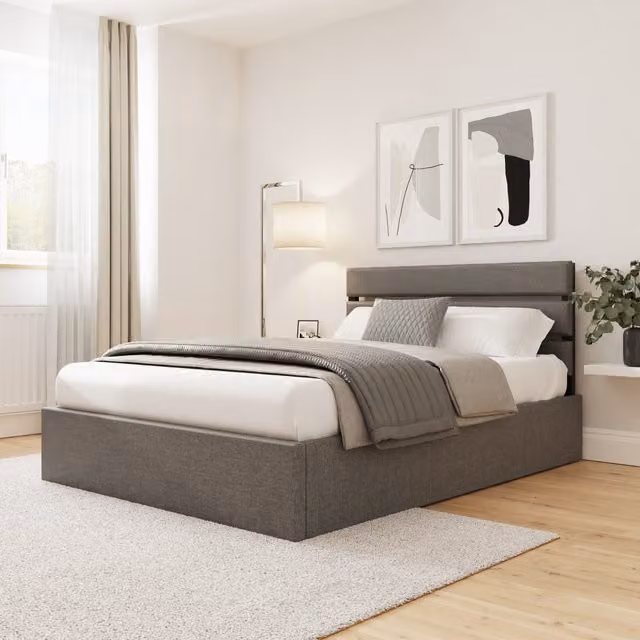 GFW Hudson End Lift Ottoman Bed in Grey, Double, W: 140 cm x D: 200 cm