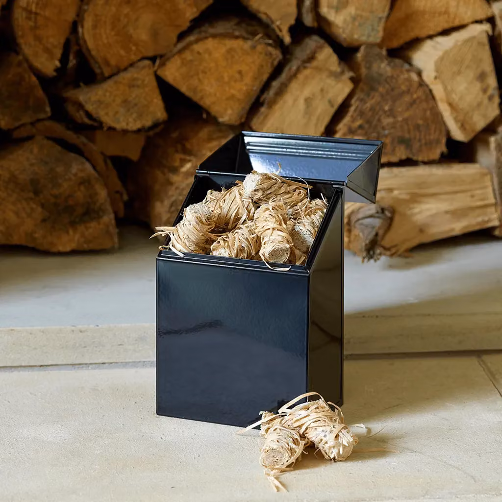 Valiant Fireside Firelighter Pellet and Match Storage Organiser Box Set in Black Metal Gloss Lacquer Finish – 3