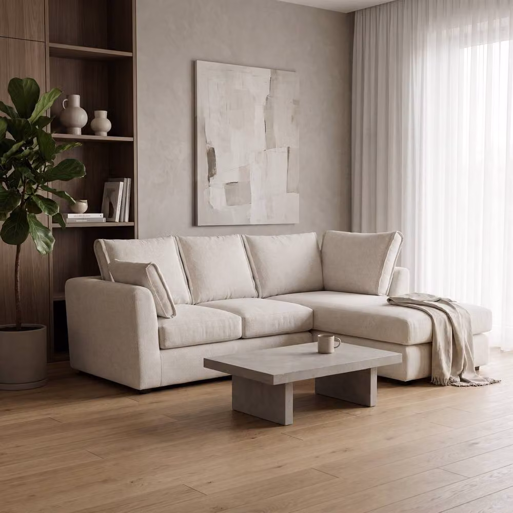 Abakus Direct Sydney Relaxed Linen Corner Sofa, Right Facing L-Shape with Plush Chaise in Beige – 3