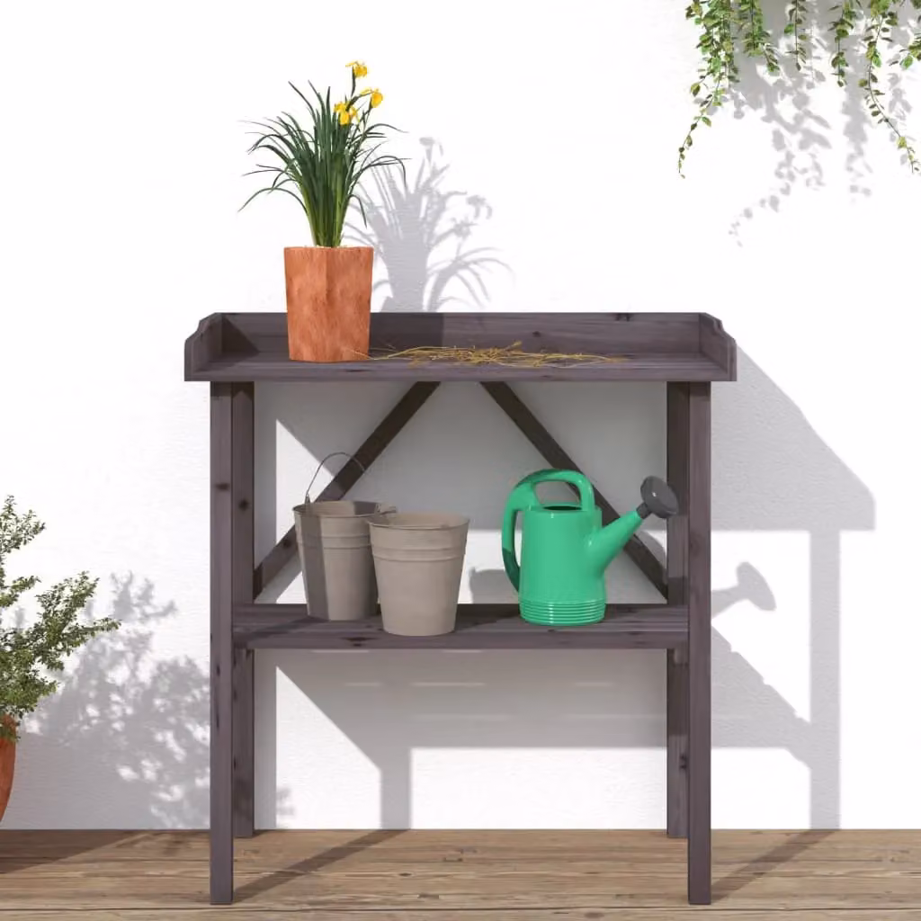 Berkfield Home Grey Solid Wood Fir Plant Table with Shelf, W/D/H: 78 x 38 x 82.5 cm – 3