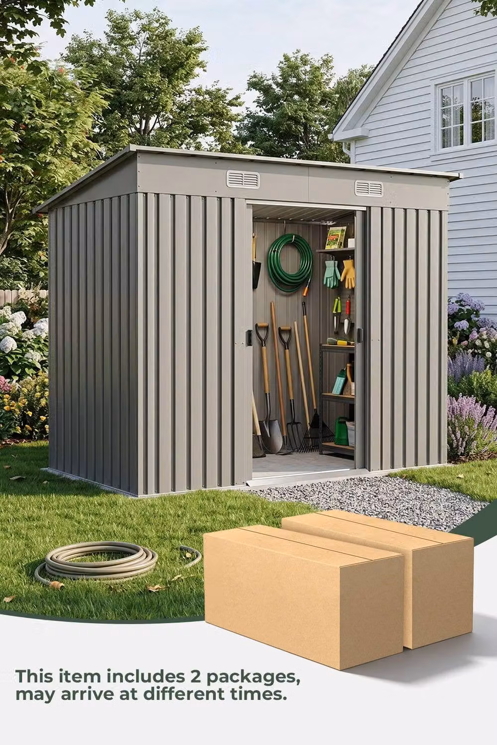 Garden Sanctuary Metal Pent Roof Garden Tool Shed in Grey, W/D/H: 243.84 x 182.0 x 238.0 cm – 3