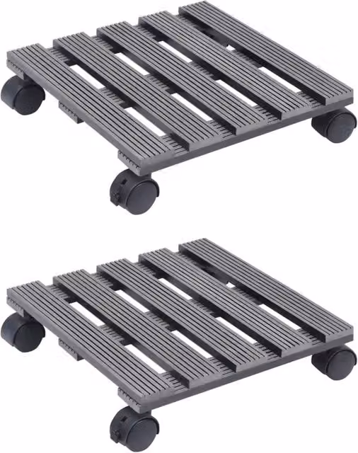 Berkfield Home WPC Plant Trolleys, 2 Pieces, Grey, W/D/H: 30 x 30 x 7.5 cm – 1