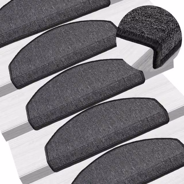 Berkfield Home Self-Adhesive Carpet Stair Treads, 15 Pieces, Anthracite Black, W: 65 cm, D: 24 cm, H: 4 cm
