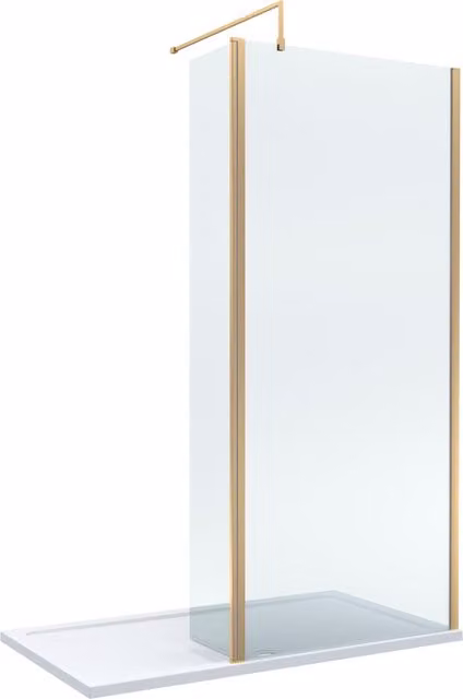 Balterley 8mm Glass Walk-in Wetroom Screen with Return in Brushed Brass and Gold, W: 1400 mm x D: 900 mm