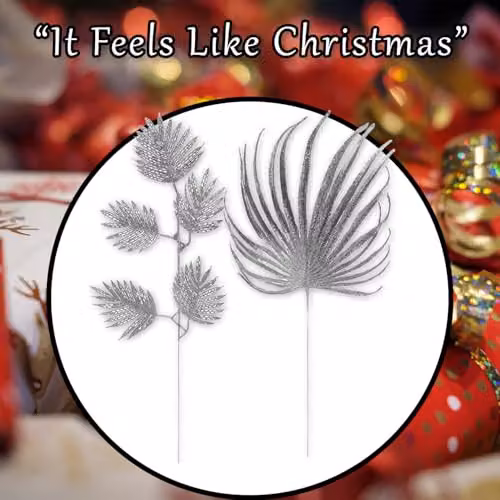 VFM e-Store Glitter Spruce Leaf Pick Christmas Decoration, Silver, 51.5 cm – 6