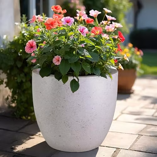 IDEALIST Set of 3 Speckled Grey Reinforced Stone Round Outdoor Plant Pots, 40cm, 45l – 7