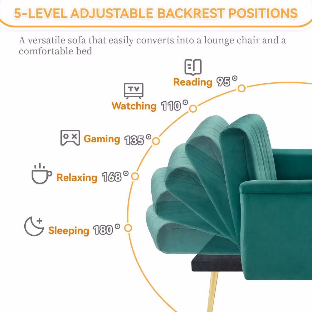 Merax Modern Convertible Velvet Sofa Bed in Green with Adjustable Back and Armrests – 4