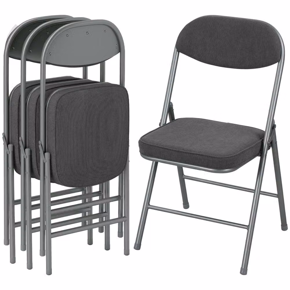 HOMCOM Set of 4 Folding Chairs with Cushioned Seats and Steel Frame in Dark Grey – 2