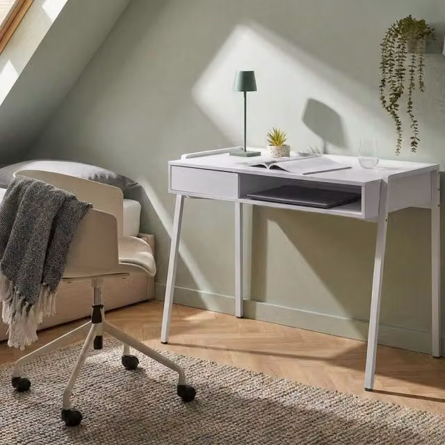 Wyld and Coco Nexa Modern White Home Office Writing Desk with Drawer and Shelf W/D/H: 107 x 48 x 76 cm – 1