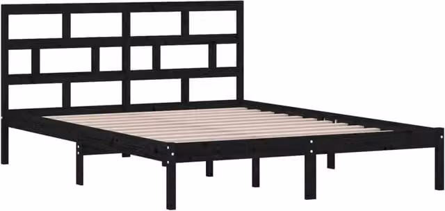 Berkfield Home Beautiful King Size Bed Frame in Black Solid Pine Wood W/D/H: 150 x 200 x 100 cm – 1