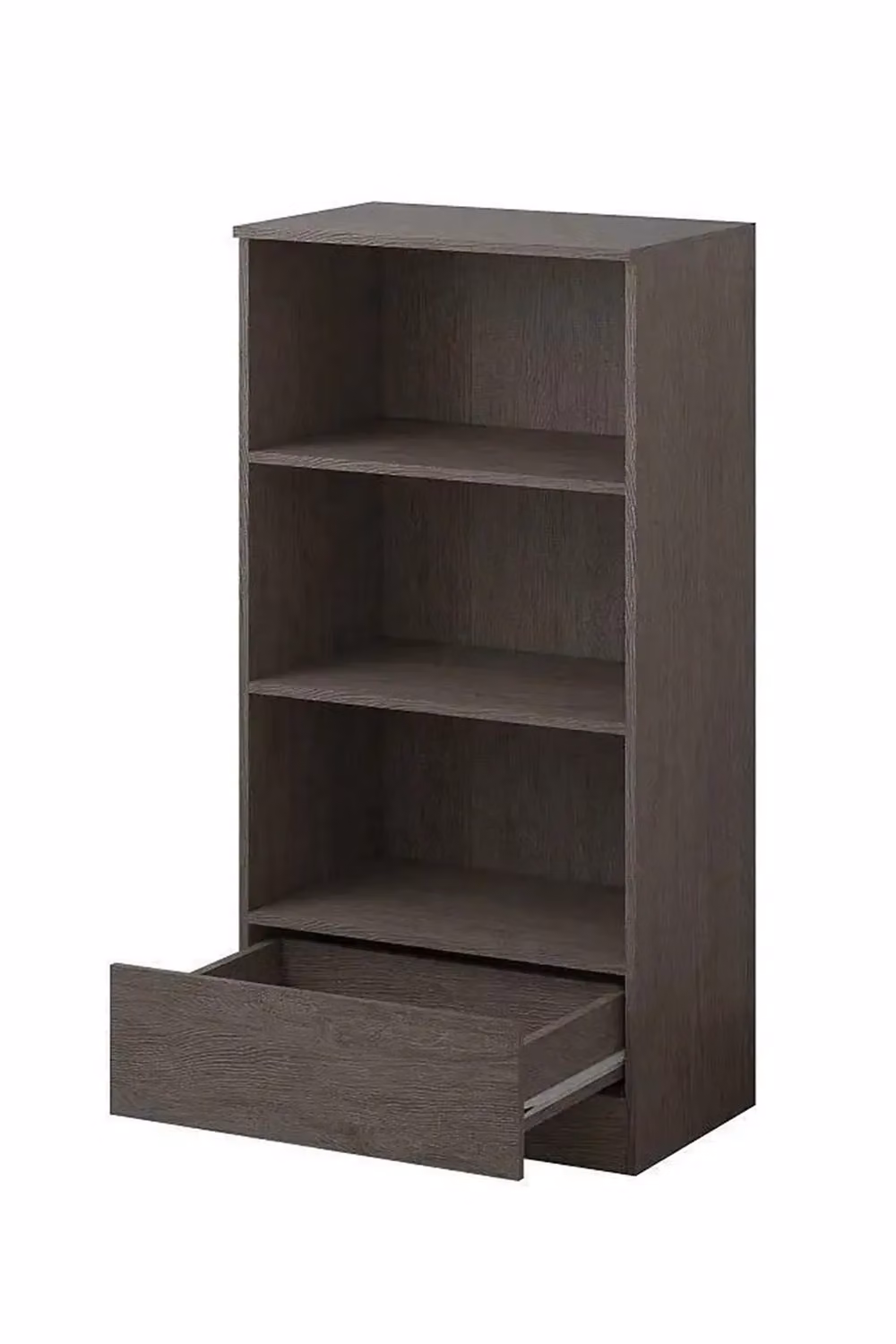 FWStyle 3 Tier Rustic Wild Oak Bookcase with Drawer in Brown, H 121 x W 60 x D 40 cm – 2