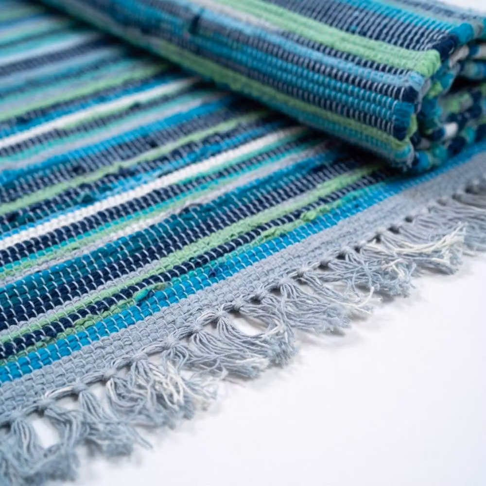 KDMD Aqua Blues Maritime Striped Rectangular Room Rag Rug in Blue, W: 150 cm, D: 200 cm – 2