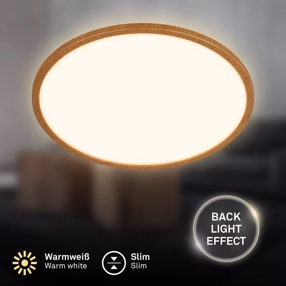 Briloner Wood Effect Ultra Flat LED Ceiling Panel in Brown with Warm White Light – 2