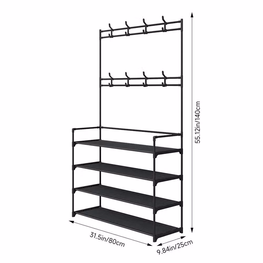 KORVIXA 4-Tier Metal Coat Rack Stand with 8 Hooks in Matt Black, Width: 90 cm – 2