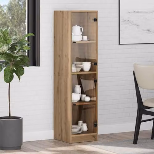vidaXL Artisan Oak Highboard in Brown with Glass Doors, W/D/H: 35 x 37 x 142 cm – 2