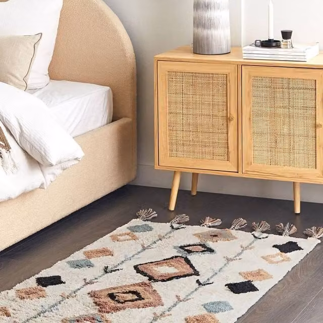 Wyld and Coco Boho Hand-Tufted Cotton Diamond Rug with Fringes, Multicolour, W: 80 cm, L: 150 cm – 1