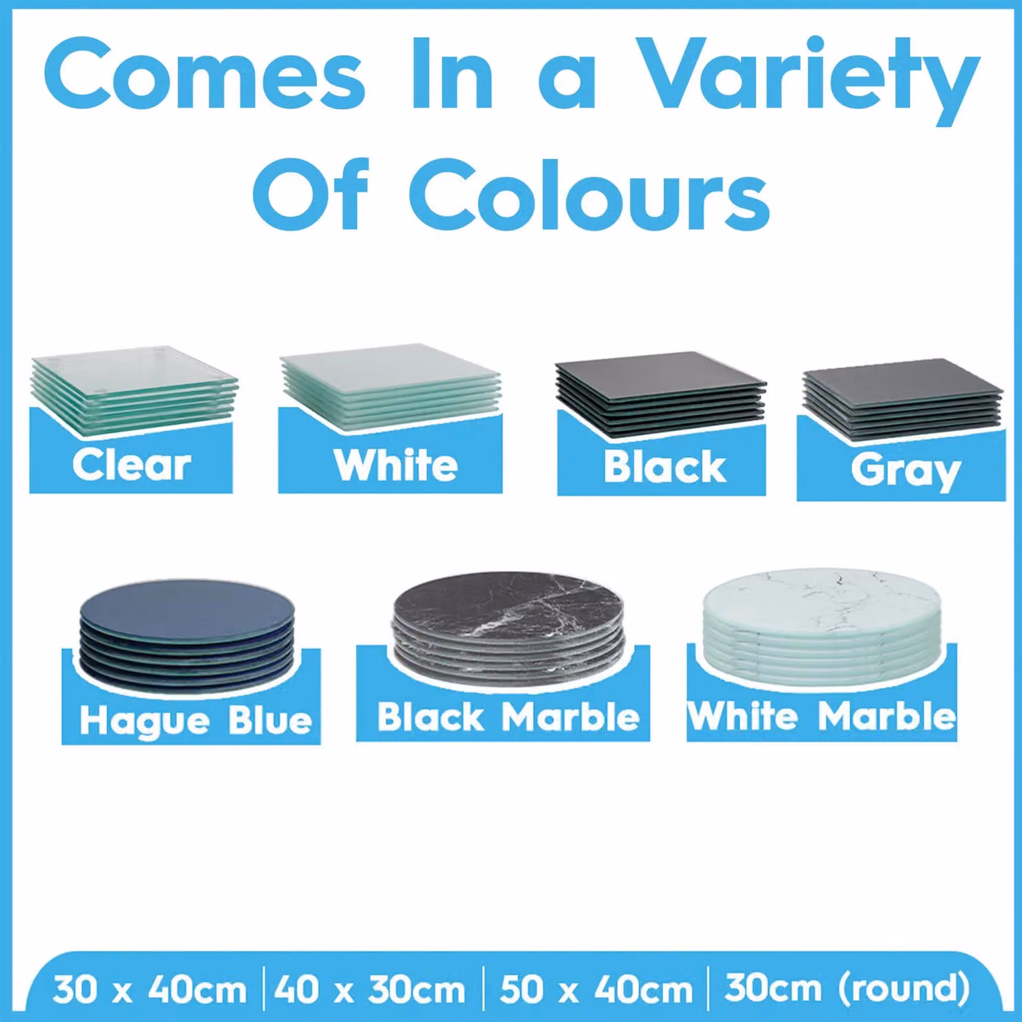 Harbour Housewares Set of 6 Round Blue Glass Placemats, Diameter: 30 cm – 7