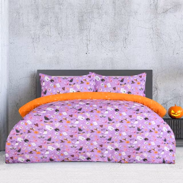 Smart Living Celestial Halloween Reversible Microfibre Duvet Cover and Pillowcases, Lilac, W/D/H: 90 x 200 cm